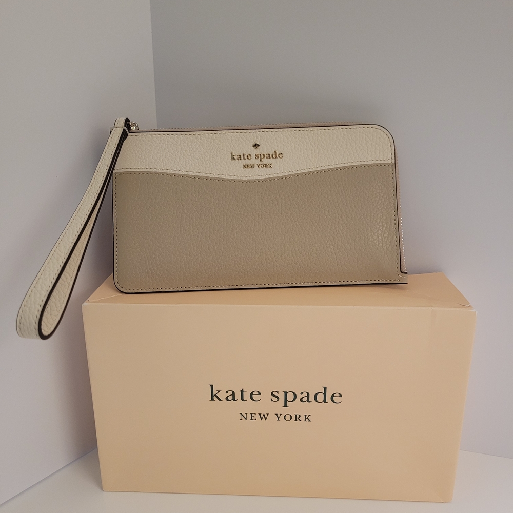 Kate Spade Taupe and Ivory Wristlet